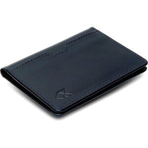 Women's Front Pocket Leather Bifold Wallet Card Navy Blue Holder Thin Blocking